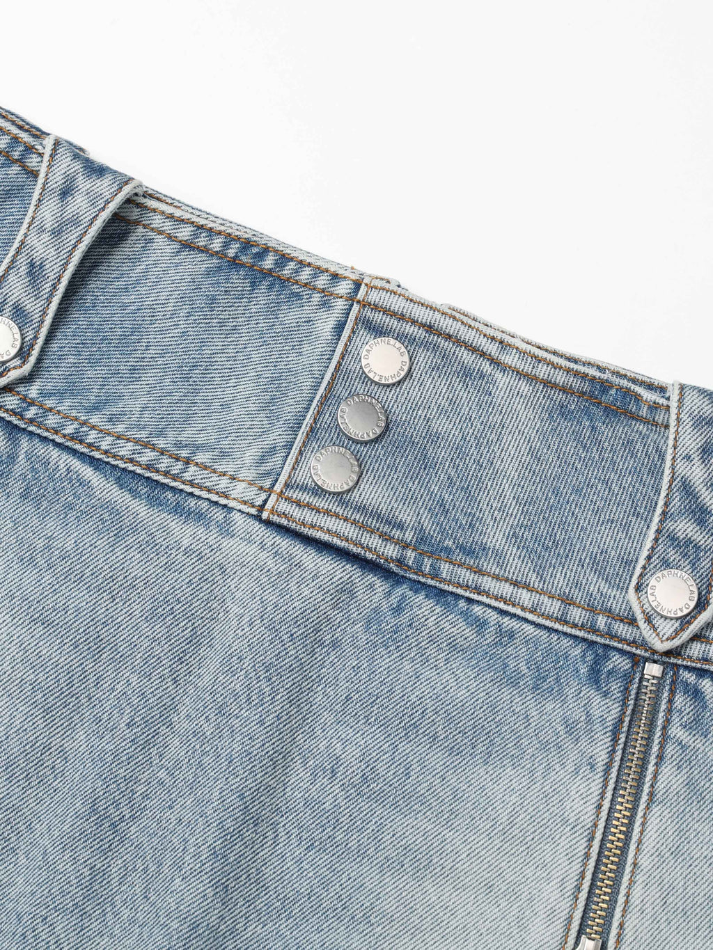 Wide Waistband Zip Denim Skort Light Blue