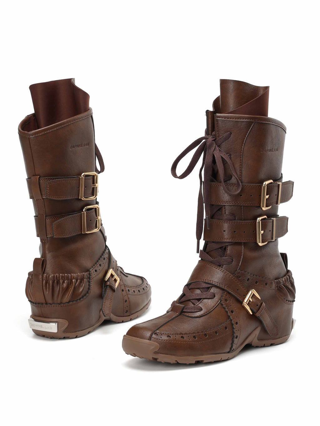 MEDEA Buckle Strap High Ankle Boxing Boots Cocoa Brown
