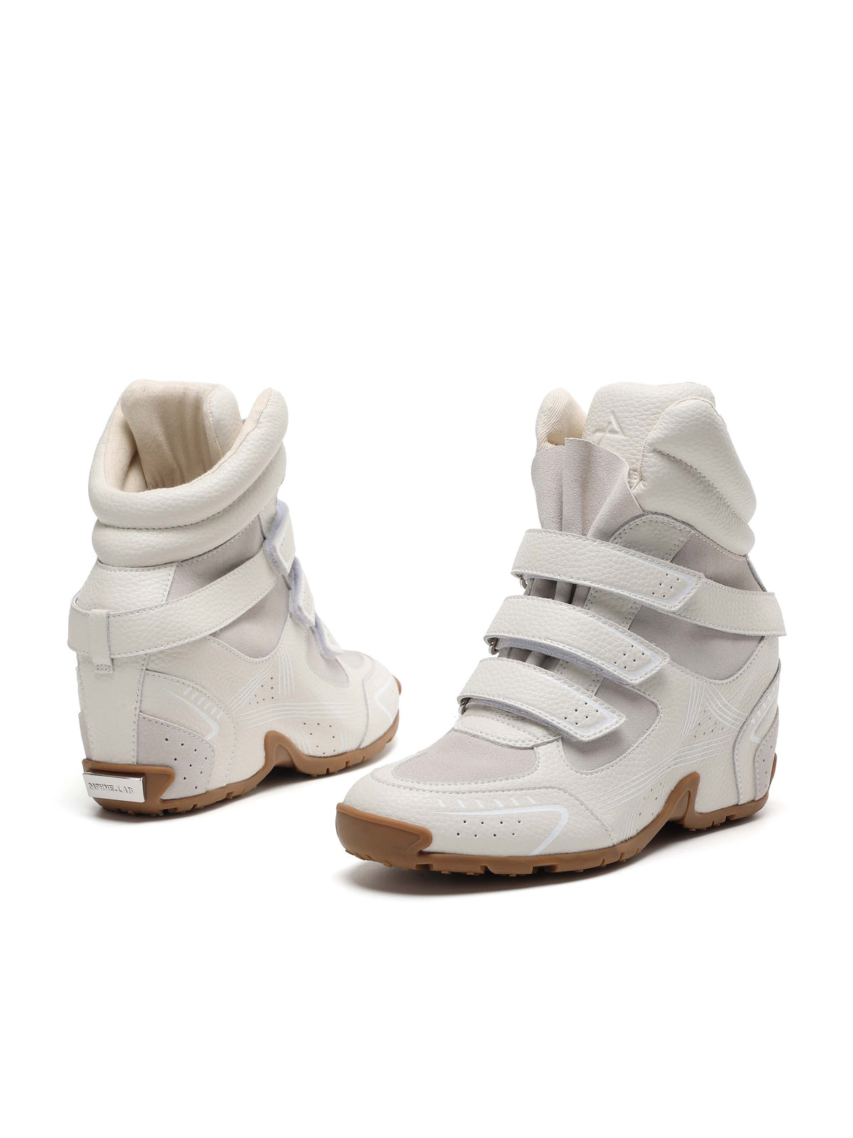 THETIS Triple-Strap Wedge Sneakers Ivory White