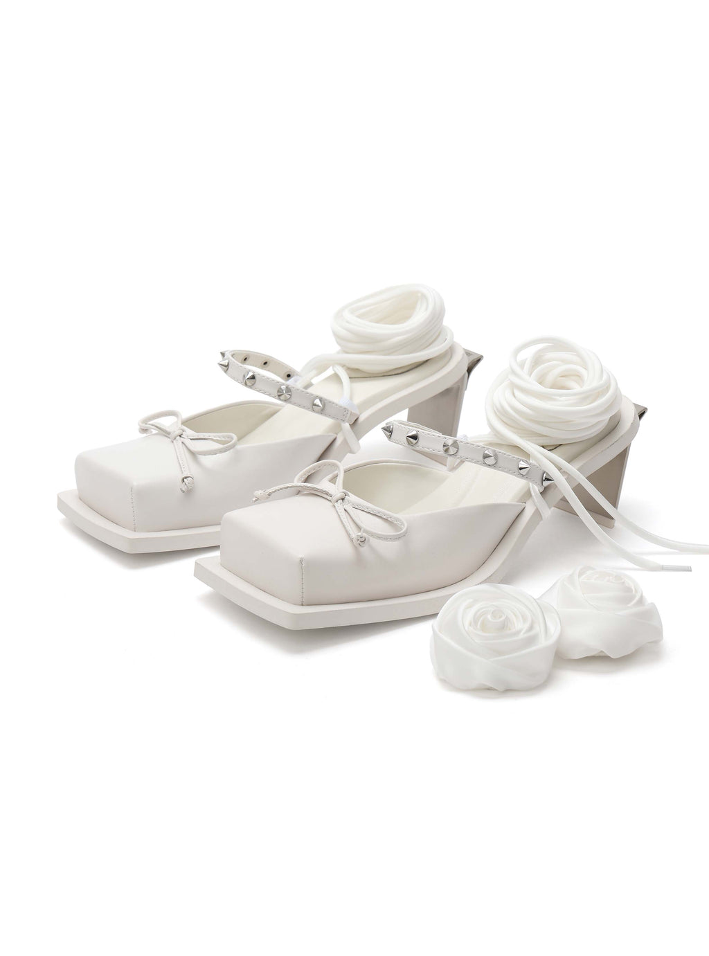 RHODANTHE Rose Lace-Up Mules White