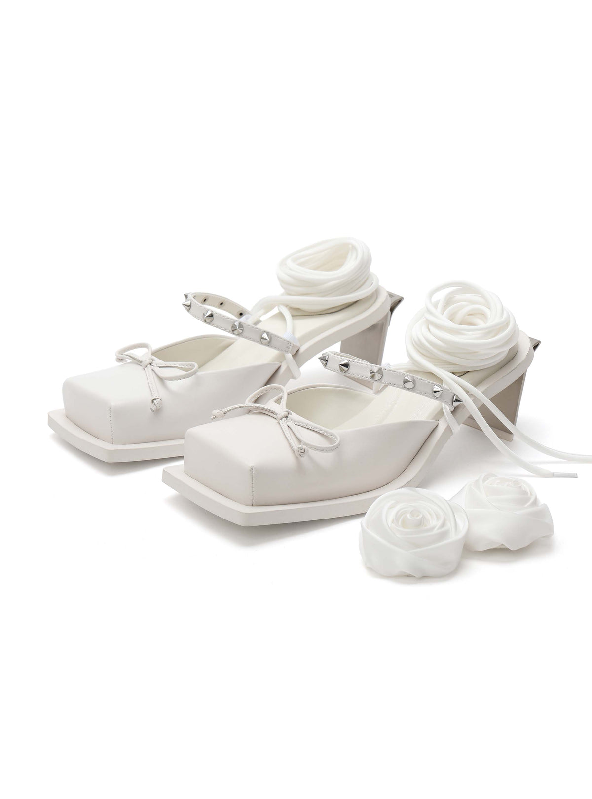 RHODANTHE Rose Lace-Up Mules White