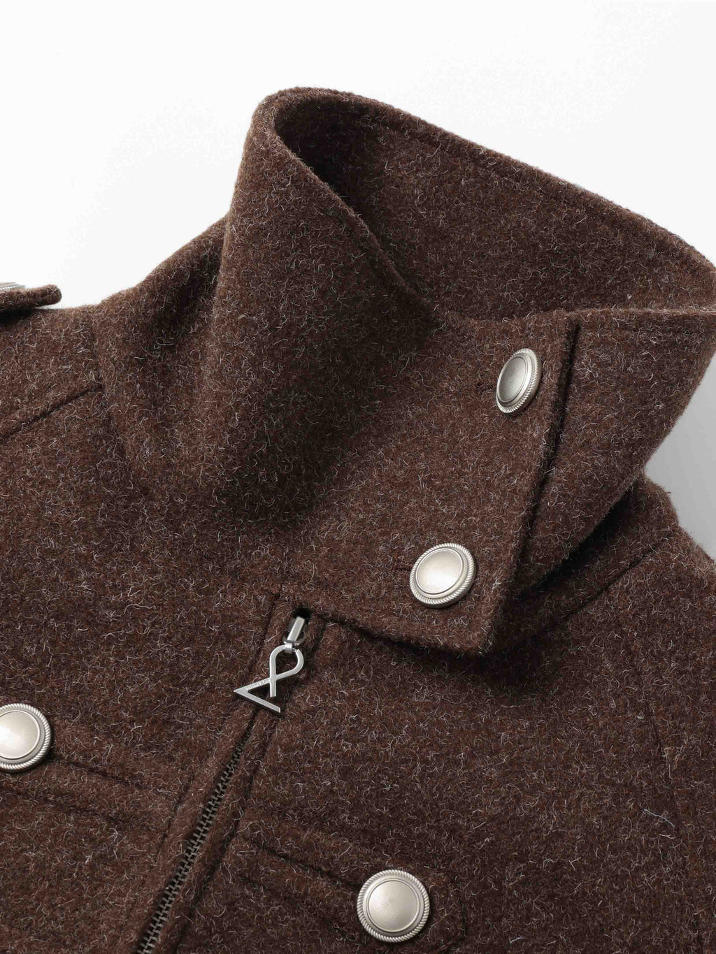 High-Neck Military Cropped Jacket Chocolate Brown