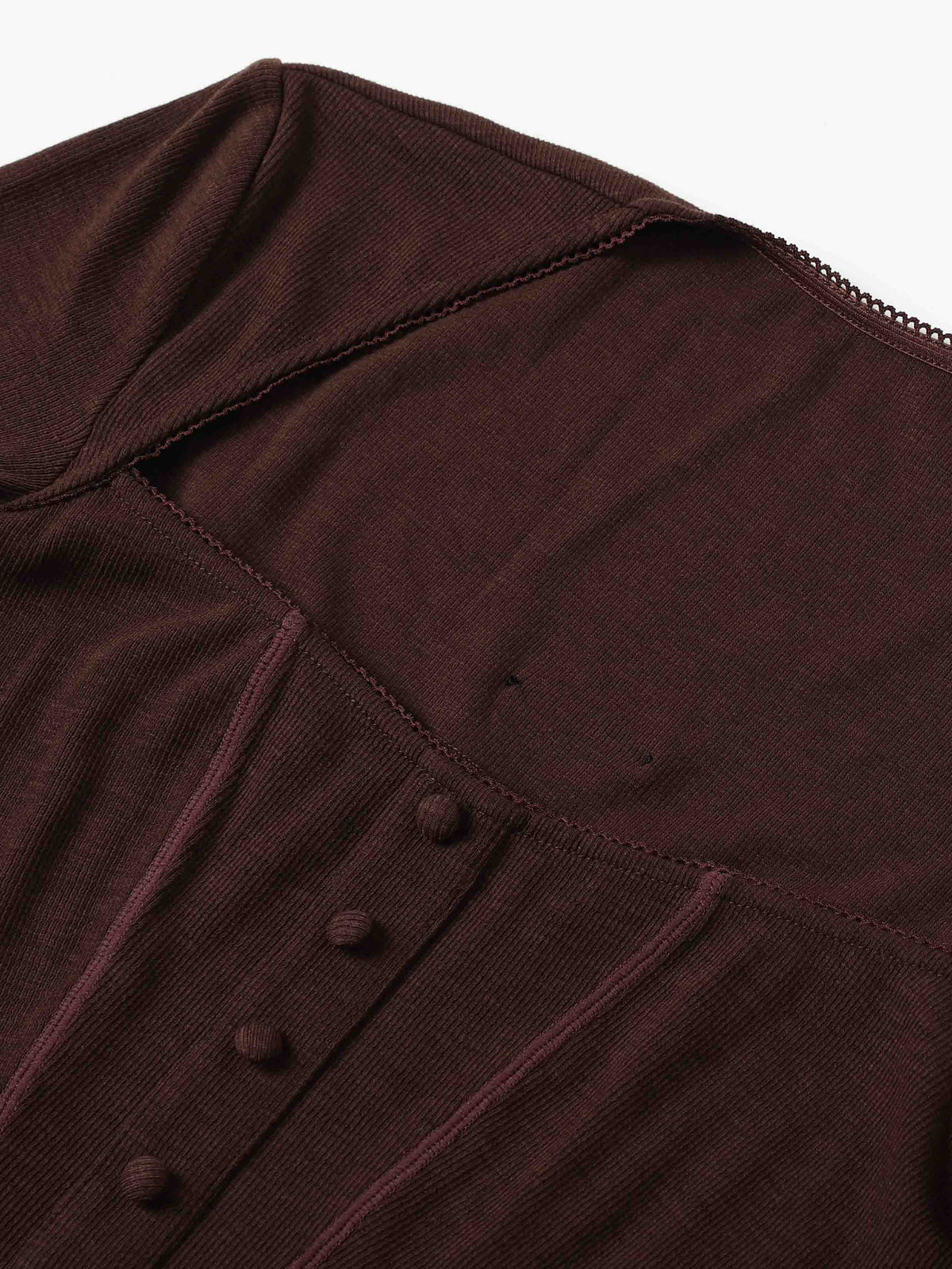 Contrast Seam Square-Neck Bodysuit Purple Brown