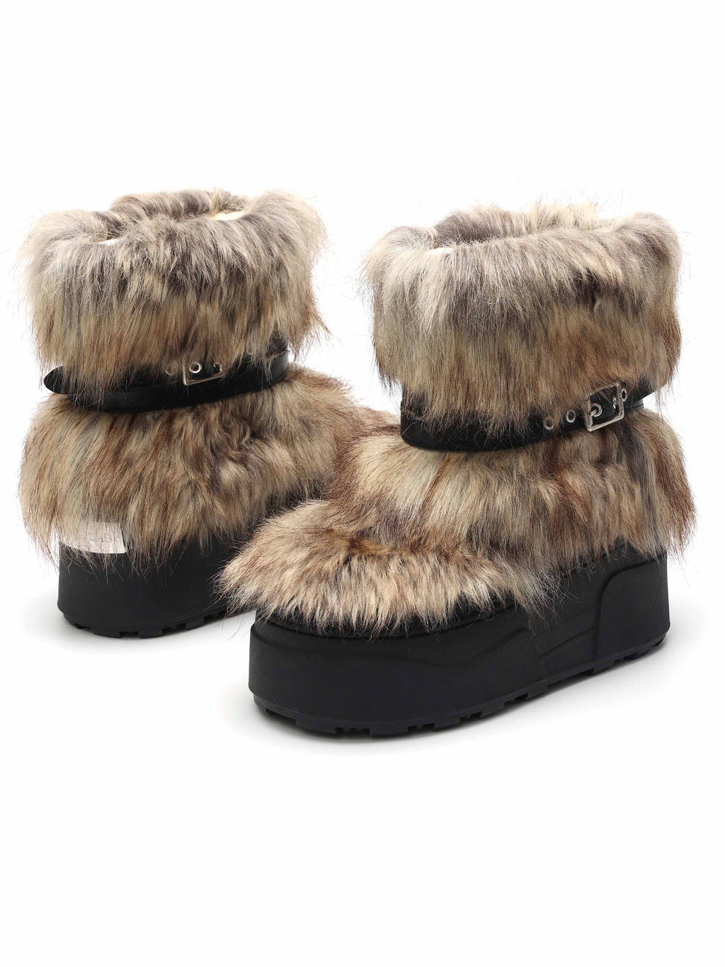 KHIONE Fur Platform Ankle Boots Brown