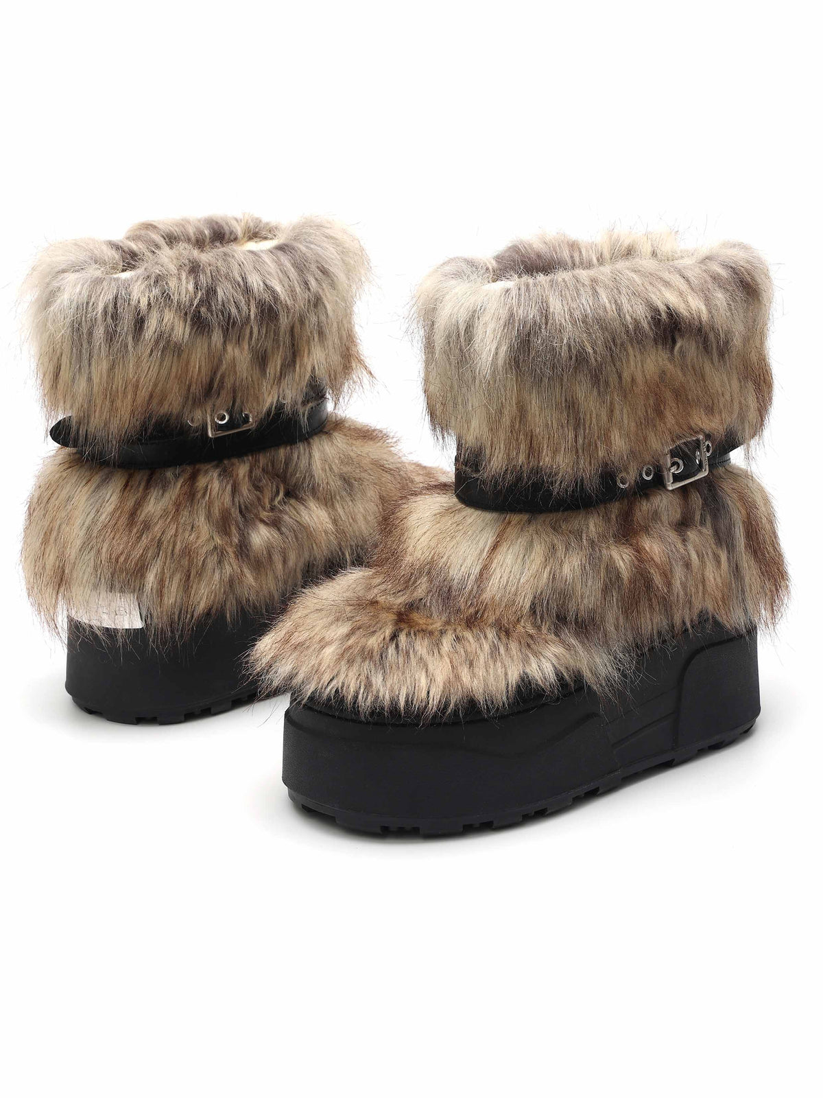 KHIONE Fur Platform Ankle Boots Brown