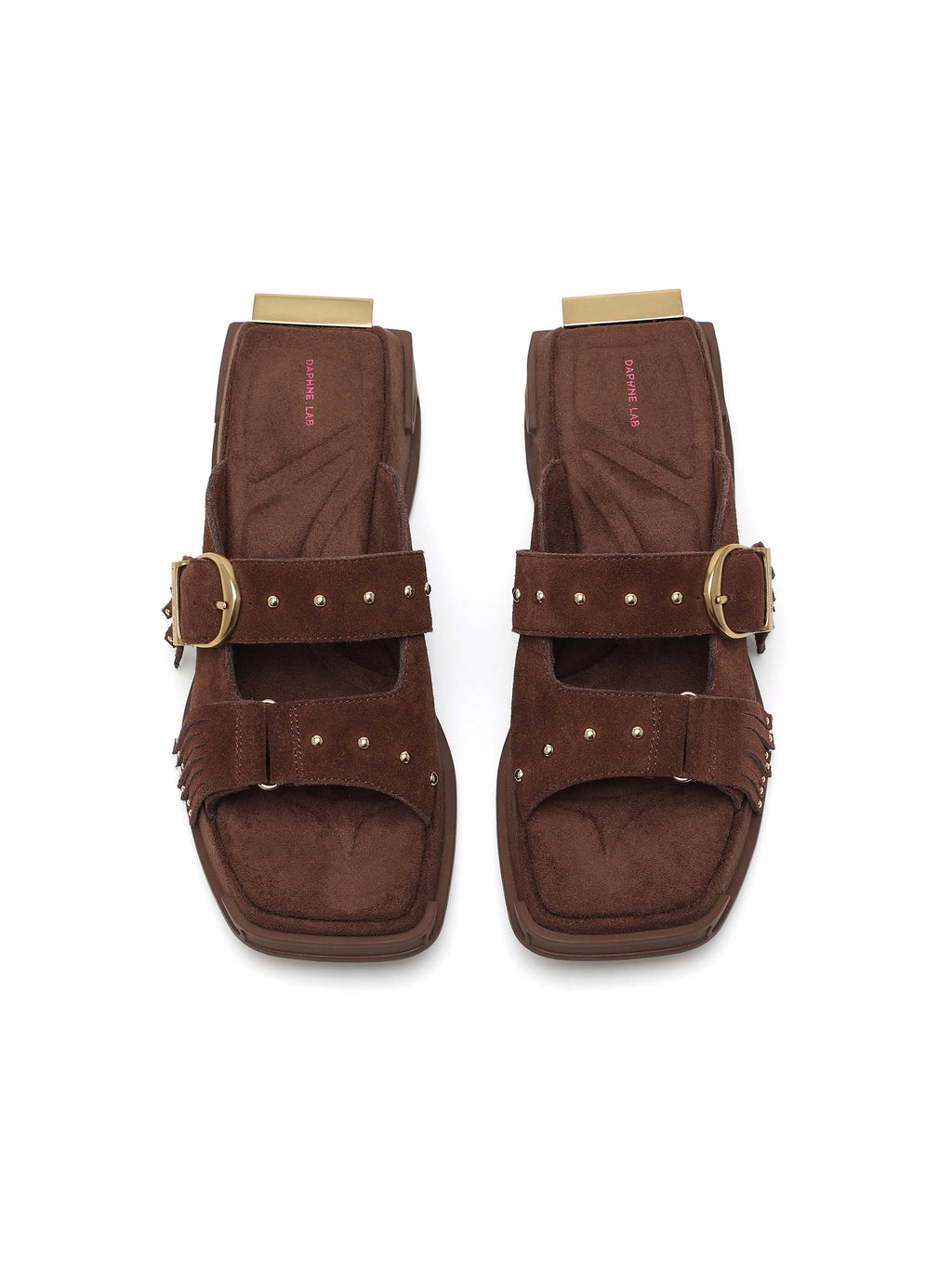 HECATE Fringe Platform Slides Chestnut Brown