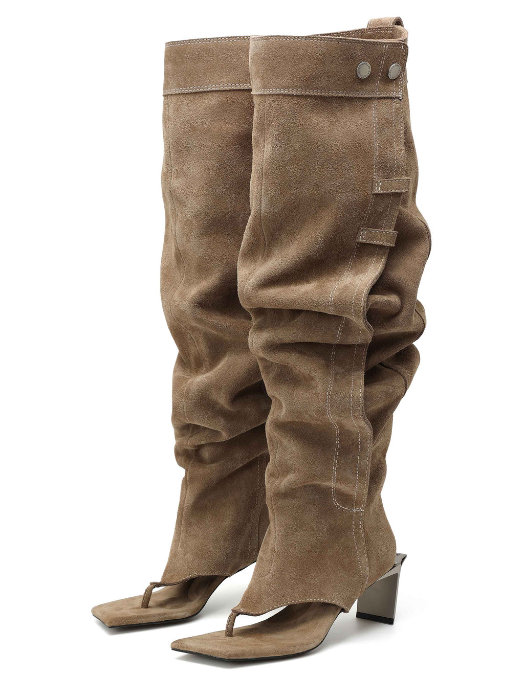 SALMACIS Suede Thong OTK Boots Khaki Brown