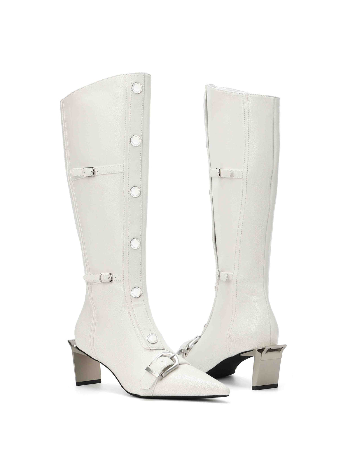 ALECTO Button-Trim Opener-Heel Knee-High Boots Ivory White