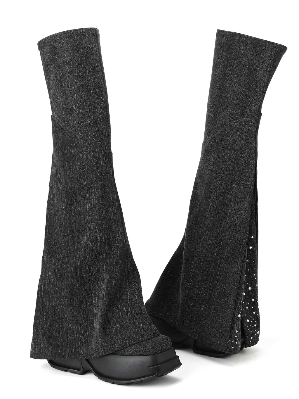 SELENE Crystal Split OTK Boots Black Denim