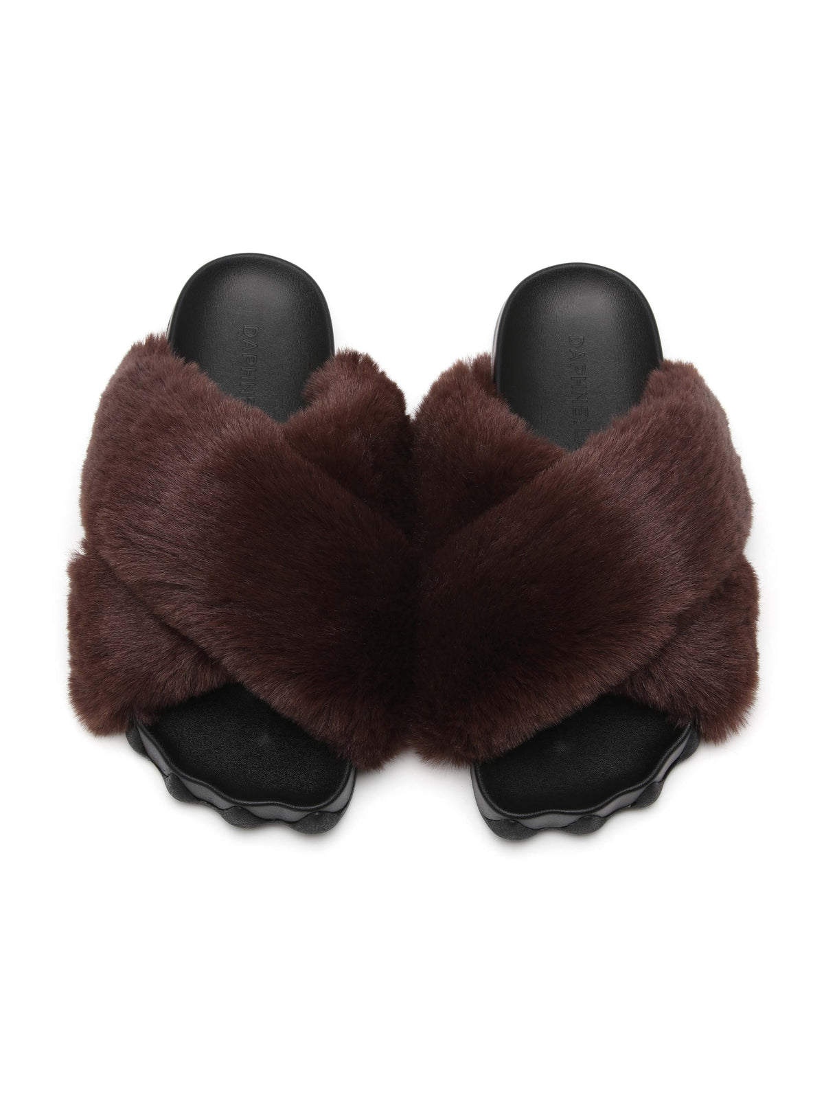 HESTIA Fur Cross-Strap Slides Espresso Brown