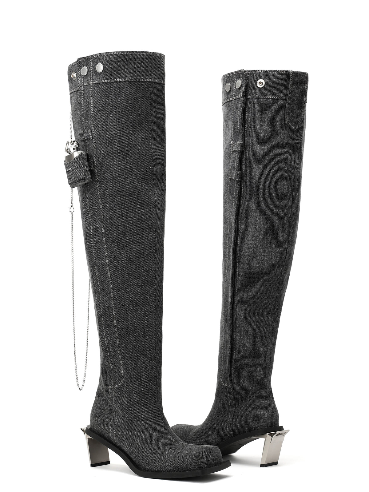 ERINYS Opener Heel Overknee-Stiefel Schwarzer Denim