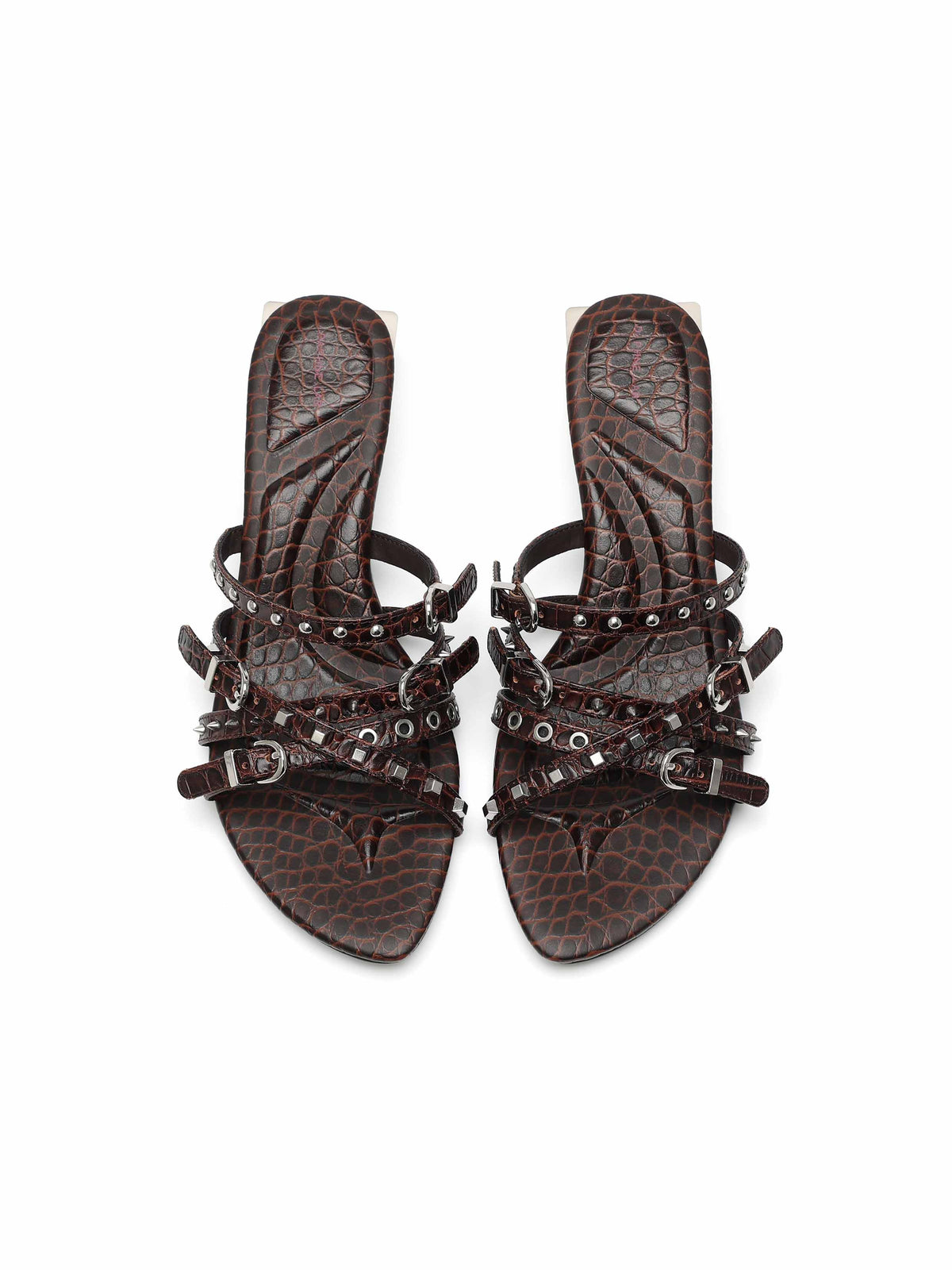 LEDA Studded Strappy Opener Heel Sandals Espresso Brown