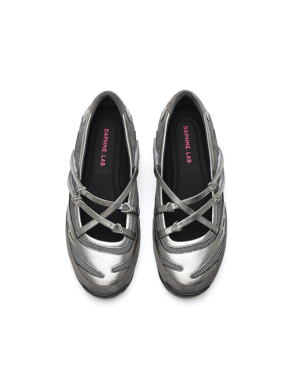PHEME Ballerinas mit gekreuzten Riemen, Gunmetal-Silber