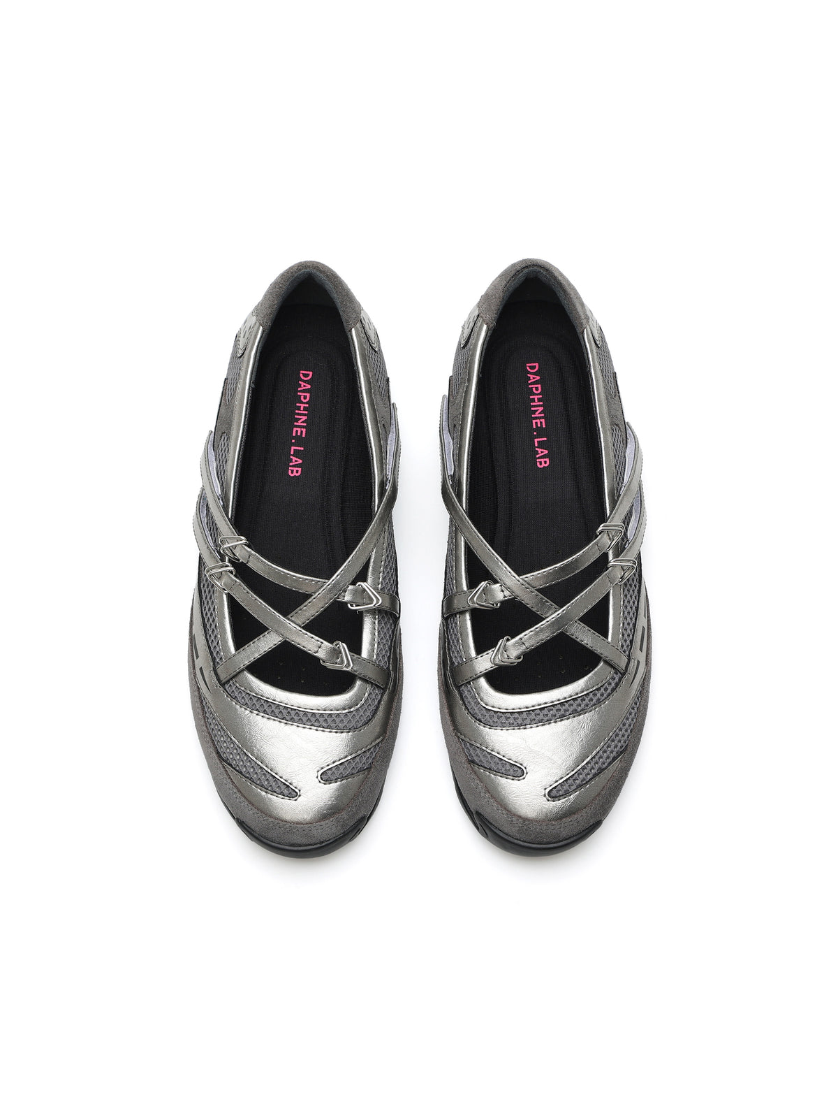 PHEME Ballerinas mit gekreuzten Riemen, Gunmetal-Silber