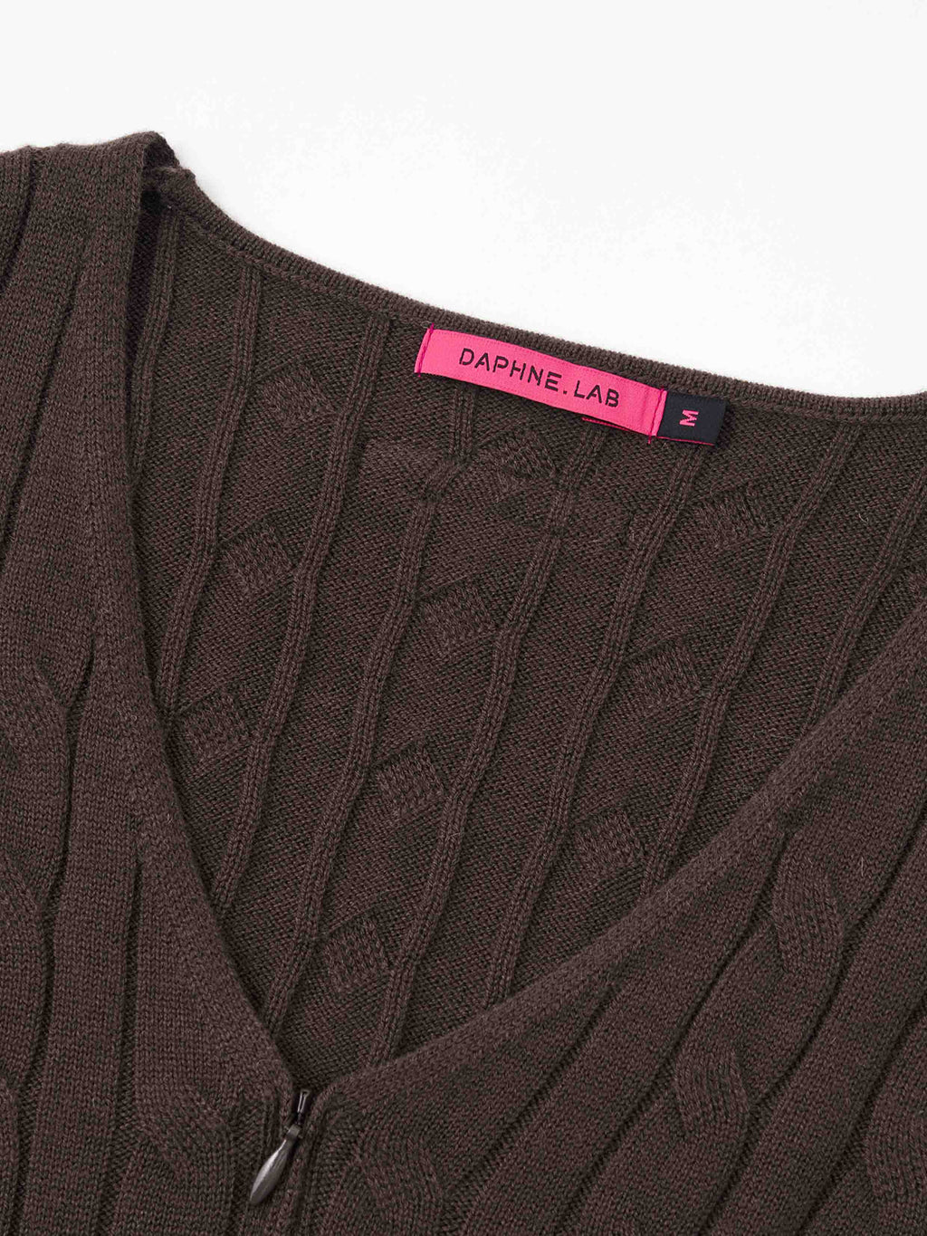 Cable Knit Zip-Up Bodysuit Espresso Brown