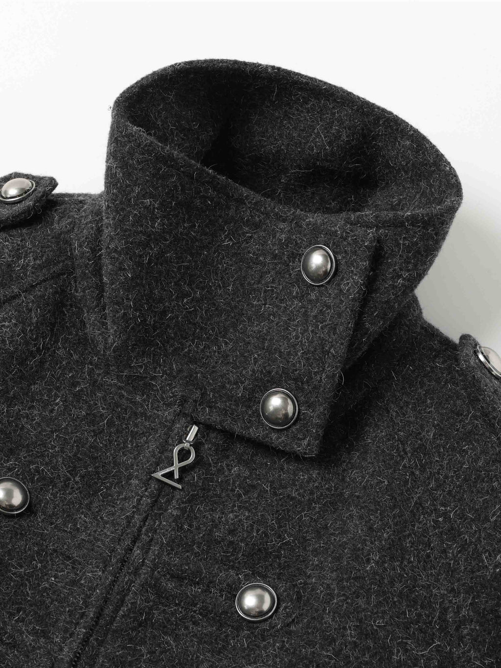 High-Neck Military Cropped Jacket Charcoal Gray