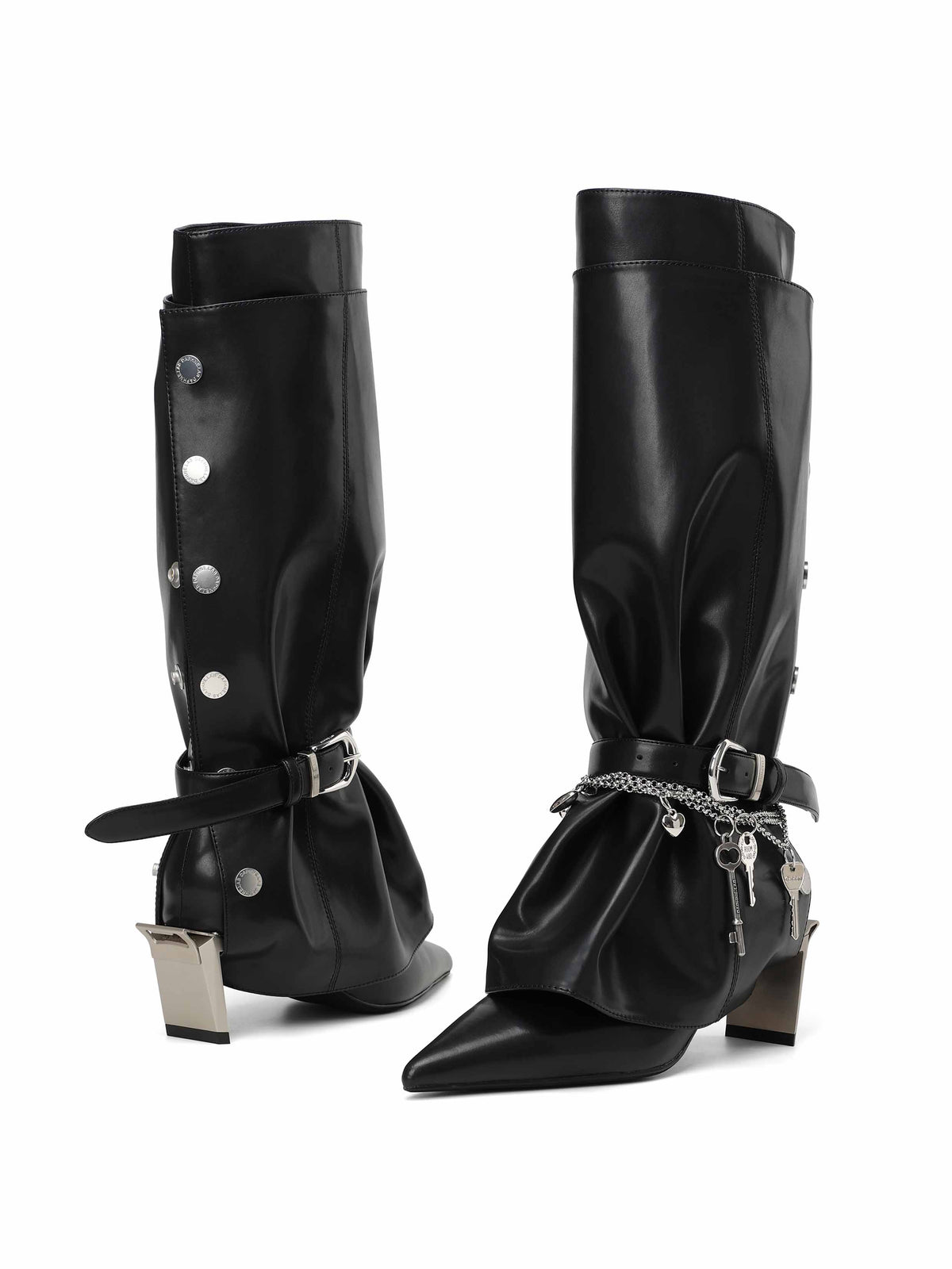 KER Detachable Gaiter Knee-High Boots Black
