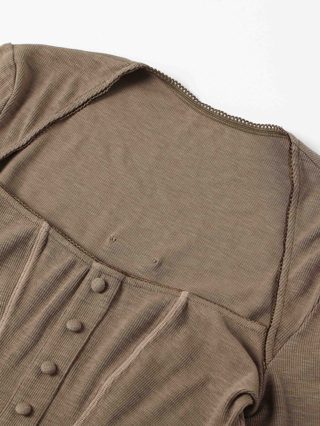 Contrast Seam Square-Neck Bodysuit Beige Mocha