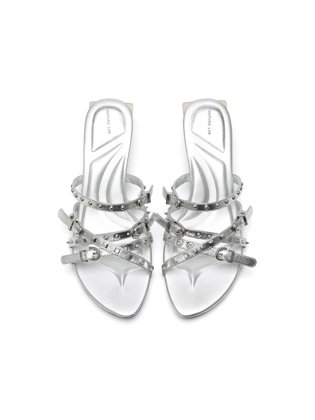 LEDA Studded Strappy Opener Heel Sandals Silver