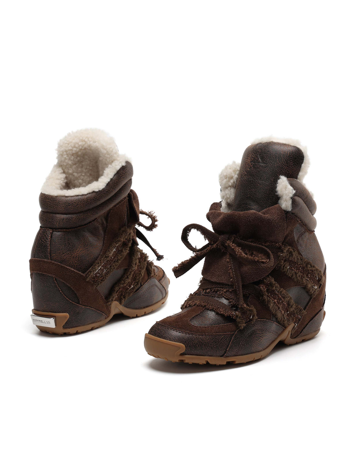 ARIADNE Distressed Wedge Sneakers Cocoa Brown