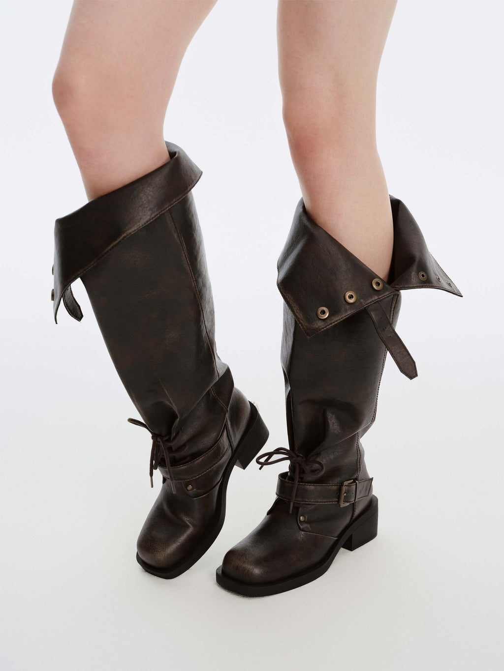 EIDOTHEA Convertible Knee-High Boots Distressed Black