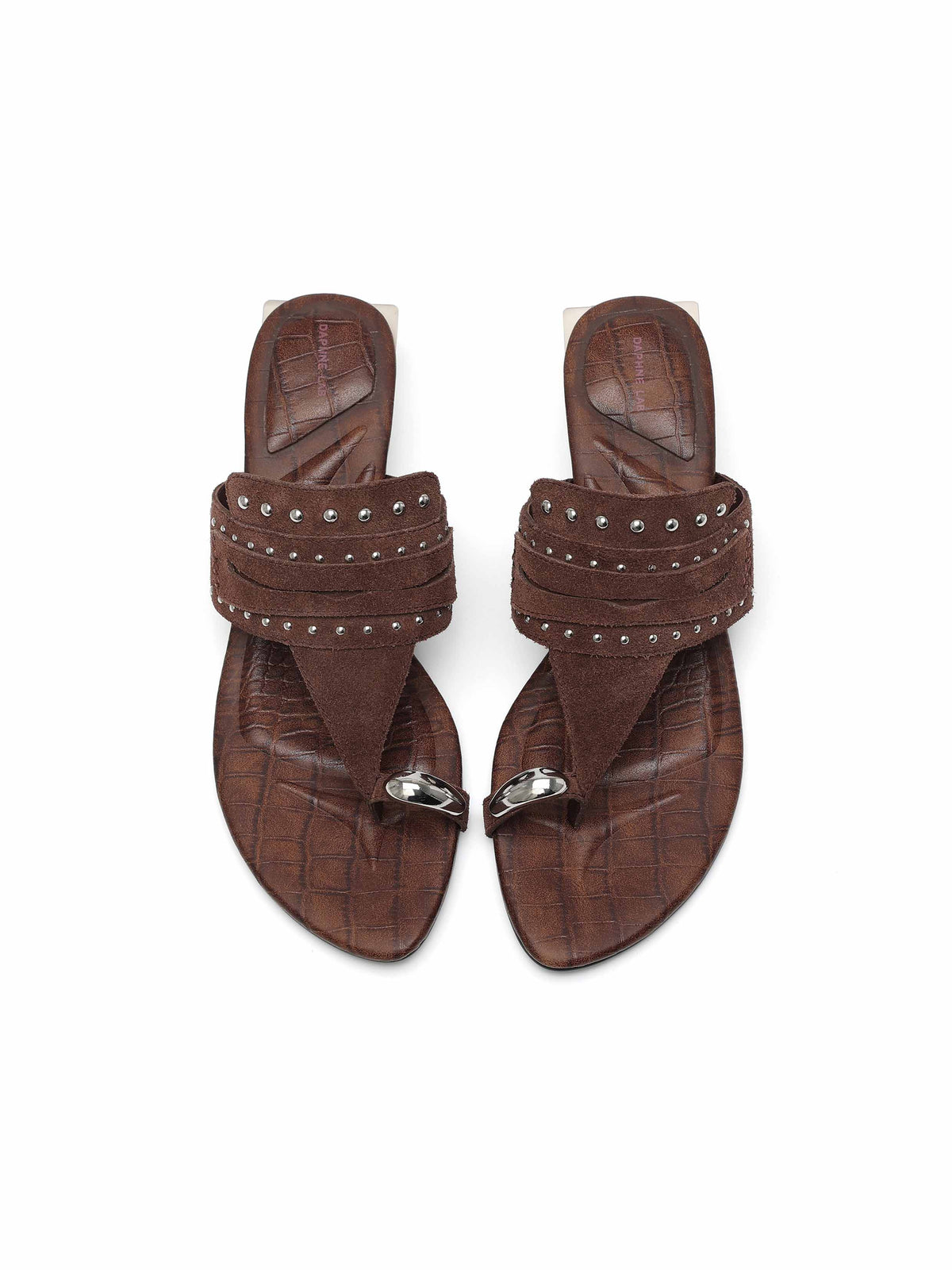 CARPO Studded Thong Opener Heel Sandals Chocolate Brown