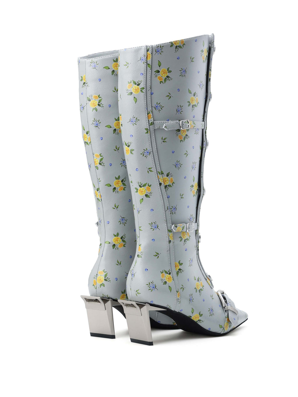 CHLORIS Floral Buckle Knee-High Boots