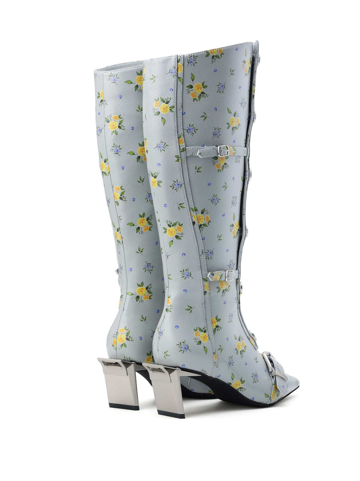 CHLORIS Floral Buckle Knee-High Boots