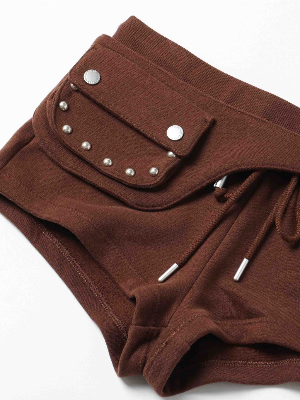 Detachable Belt Bag Knit Shorts Brown