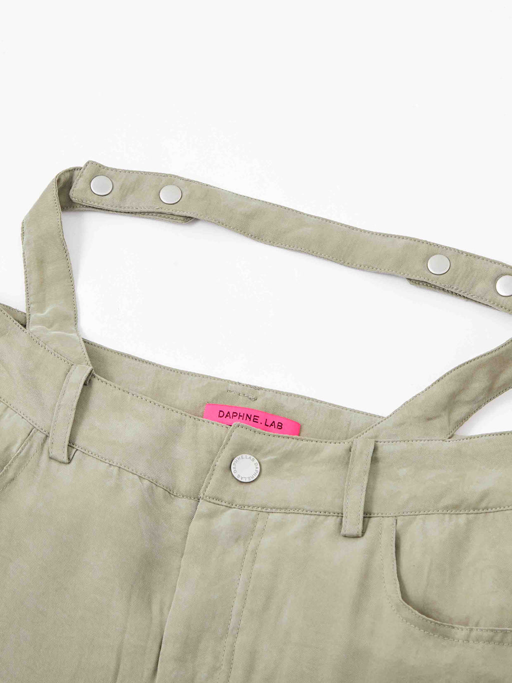 Cutout Buckle Straight-Leg Pants Sage Beige