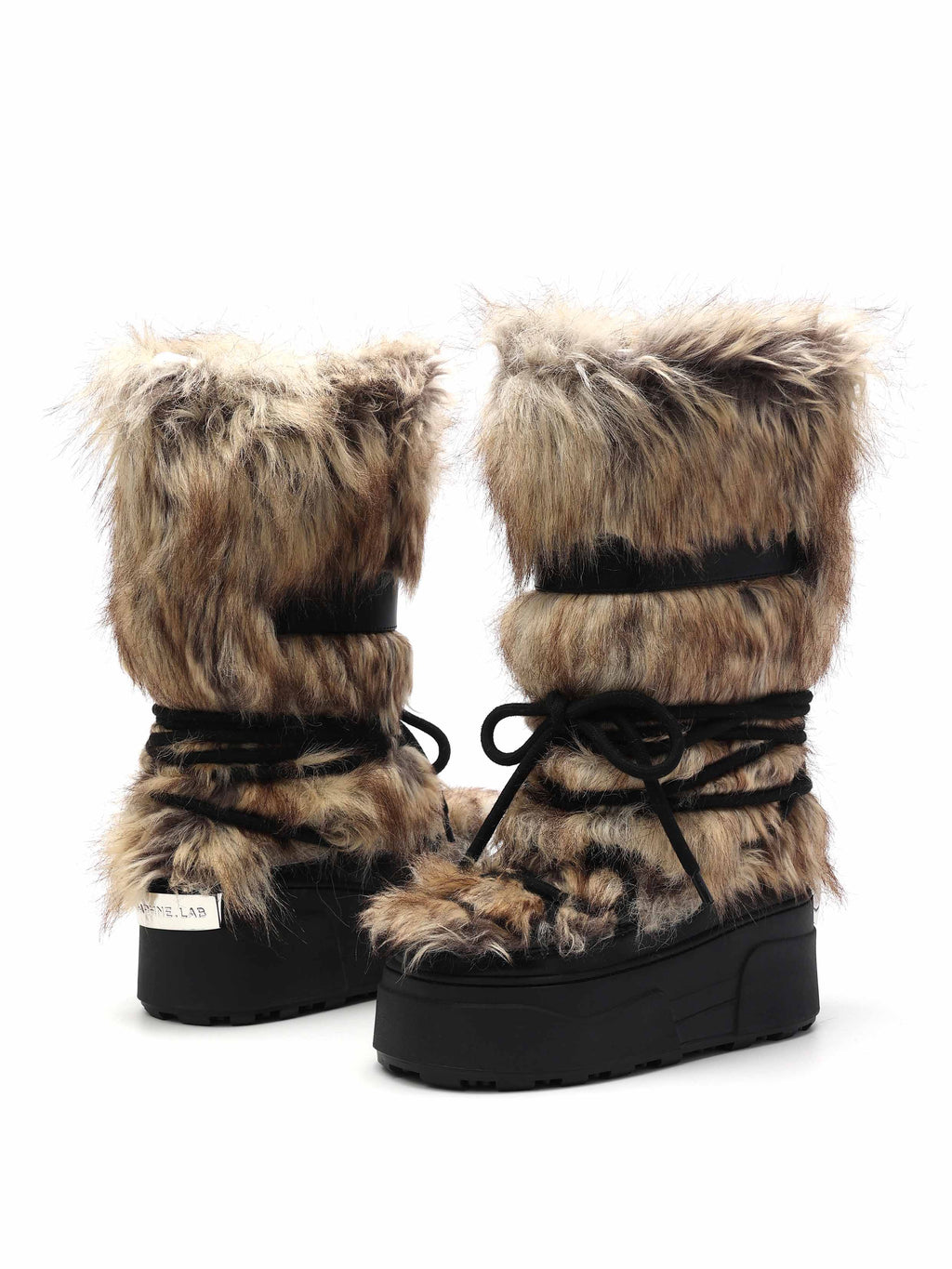 KHIONE Fur Platform High Ankle Boots Brown
