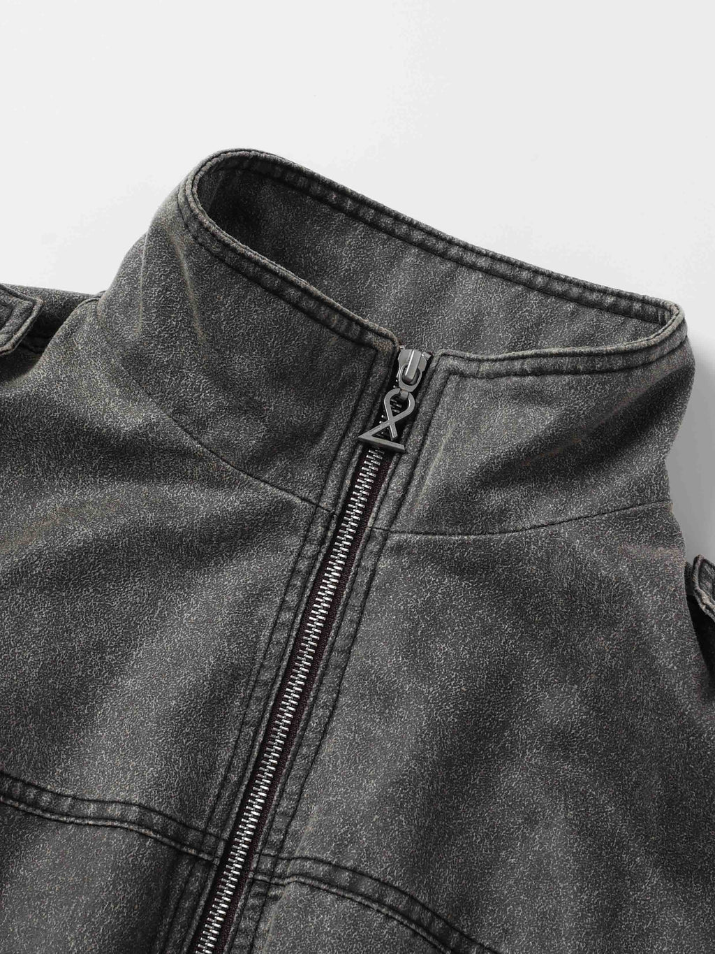 Washed Belted Cropped Moto Jacket Gray