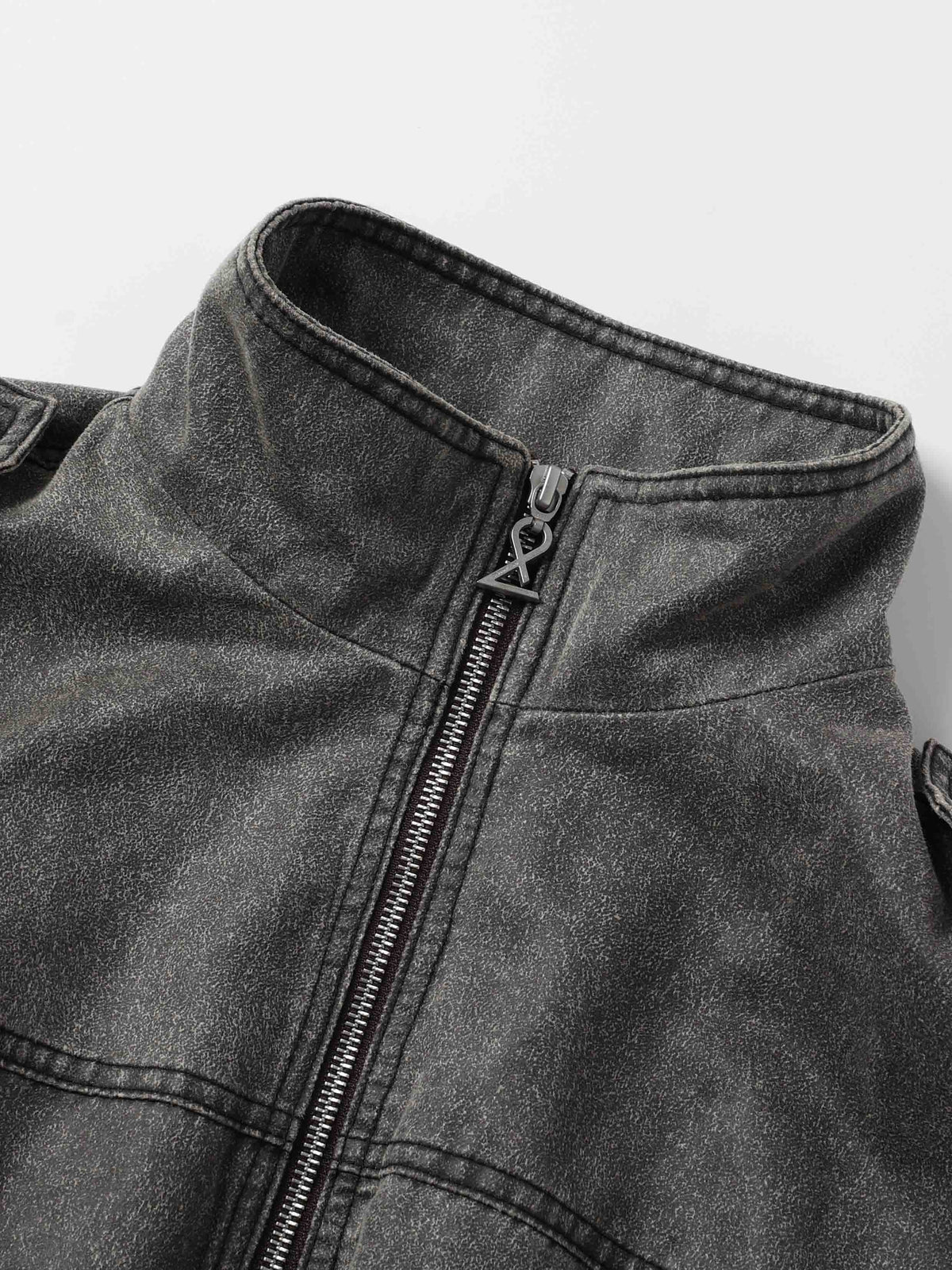 Washed Belted Cropped Moto Jacket Gray