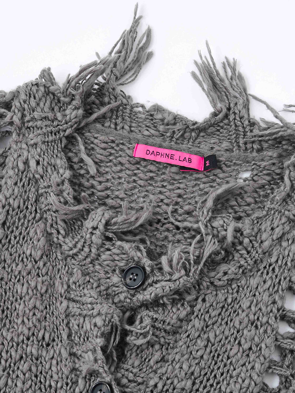 Distressed Open-Knit Oversized Cardigan Charcoal Gray