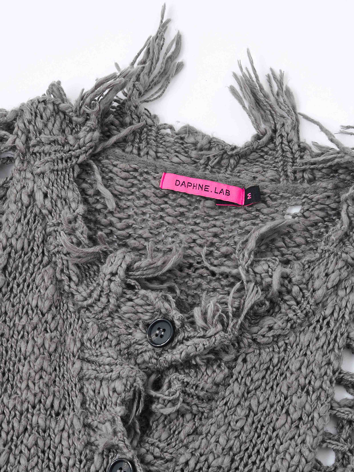 Distressed Open-Knit Oversized Cardigan Charcoal Gray