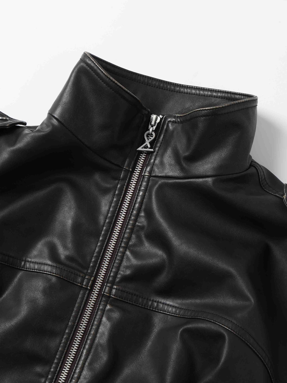Washed Belted Cropped Moto Jacket Black