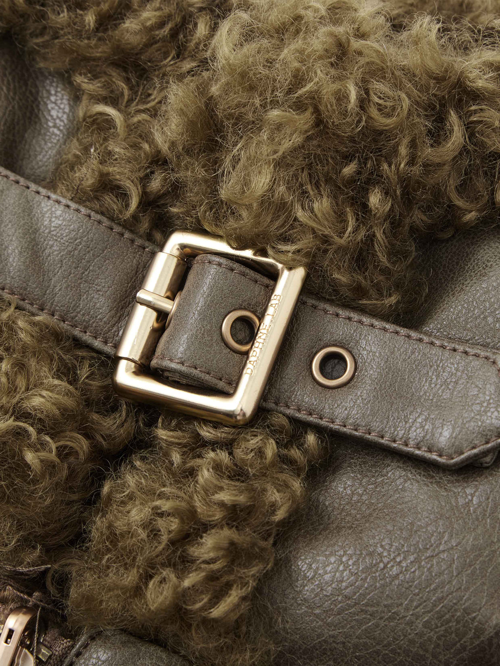 Faux Shearling Belted Biker Jacket Olive Brown