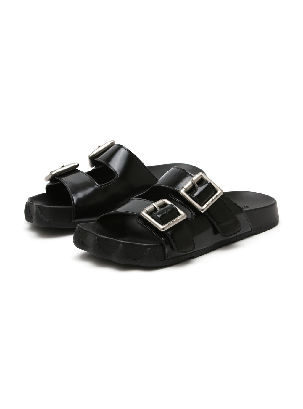 HARPINA Double-Buckle Paw Sole Slides Black