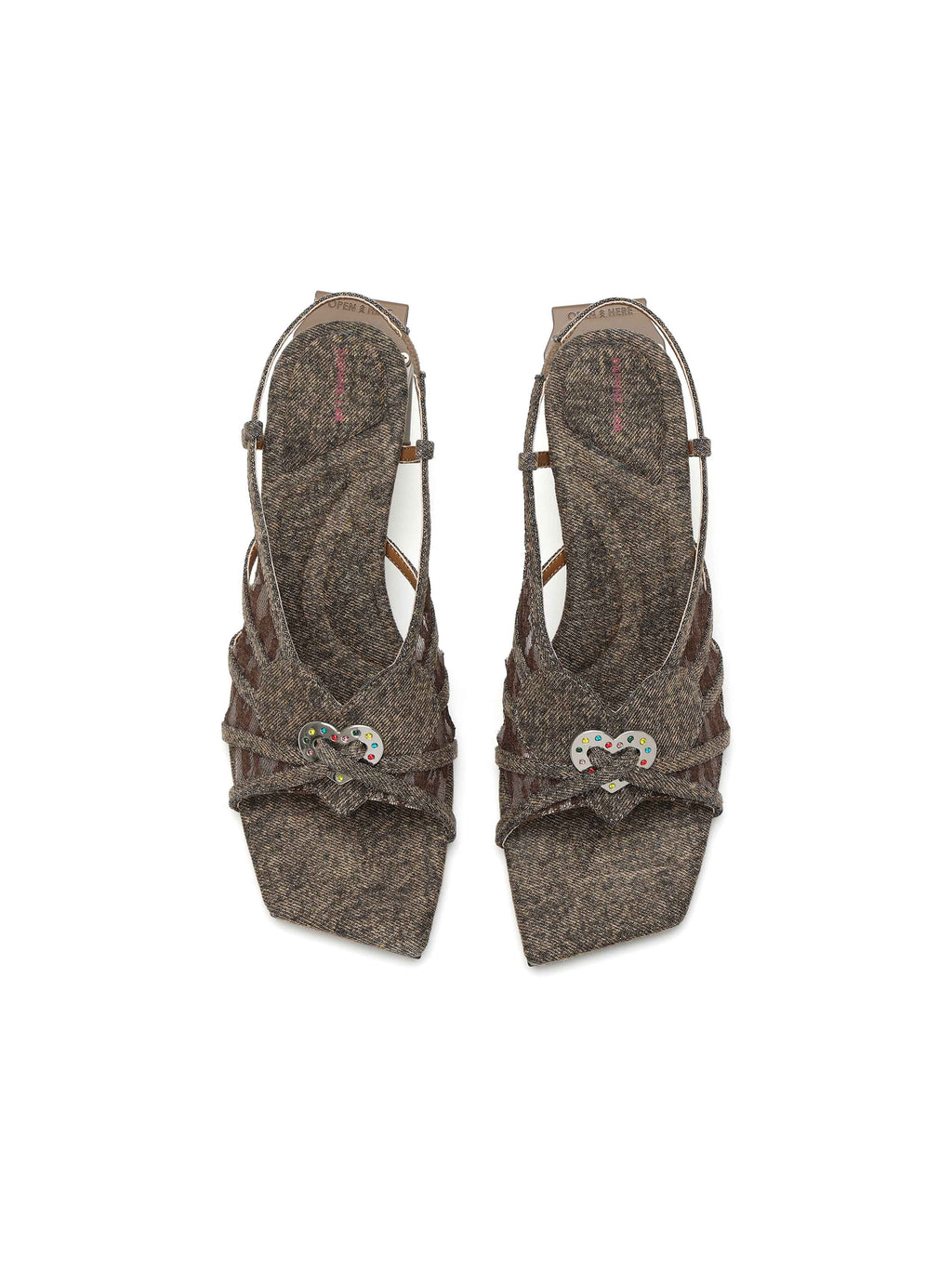 PHILOTES Lace Heart Opener Heel Sandals Mahogany Brown