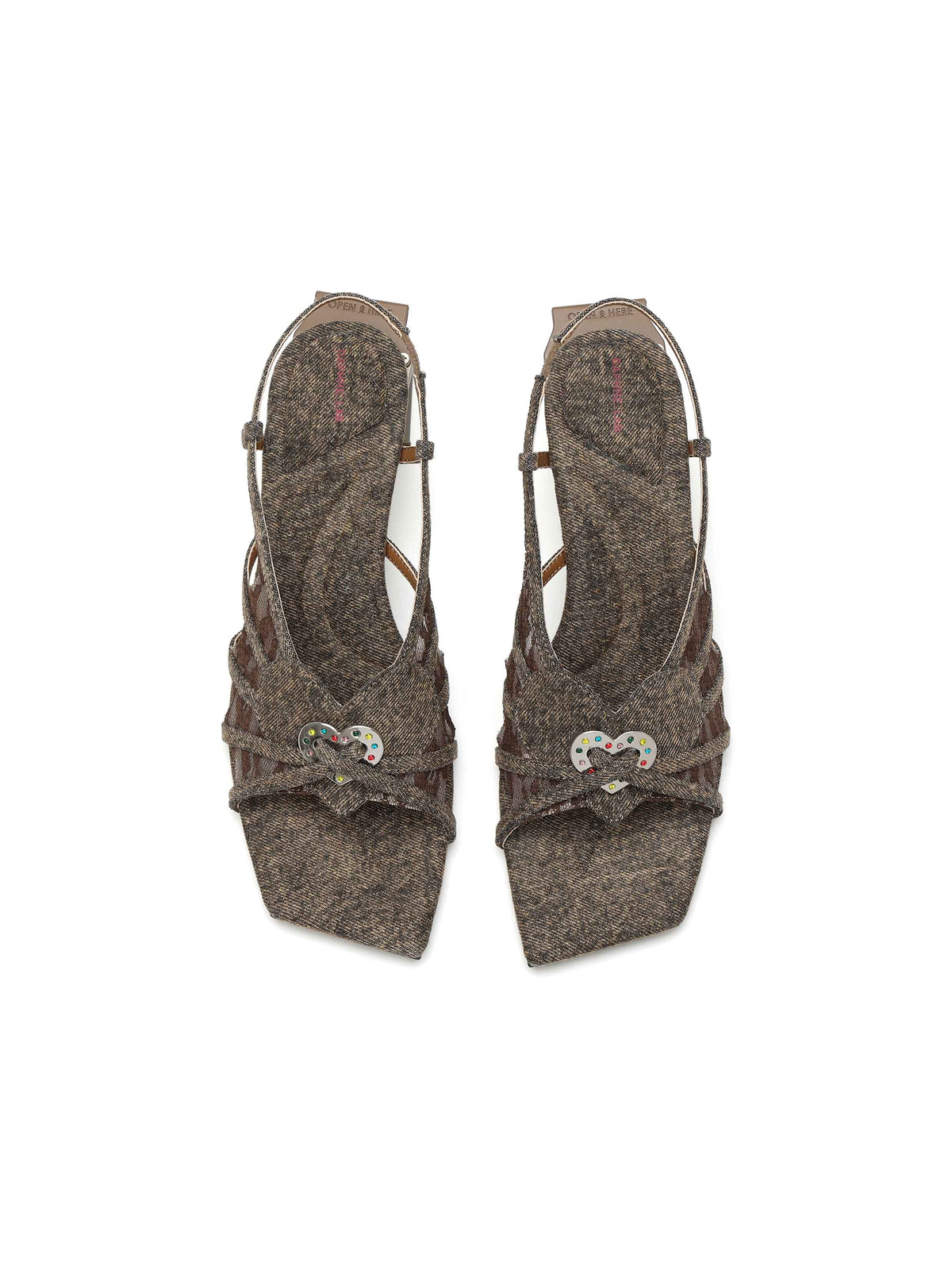 PHILOTES Lace Heart Opener Heel Sandals Mahogany Brown