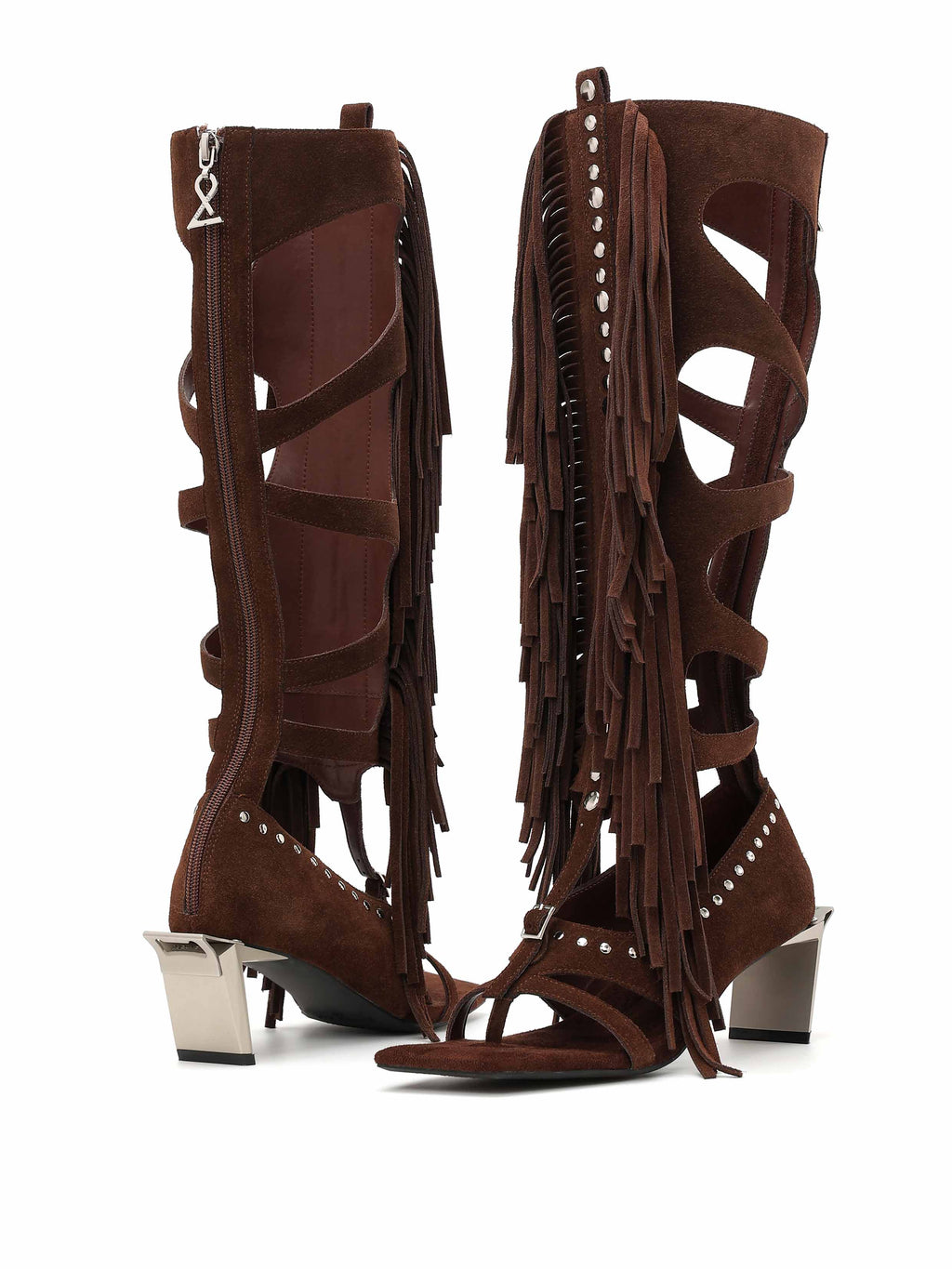 DRYOPE Fringe Thong Knee-High Boots Cocoa Brown