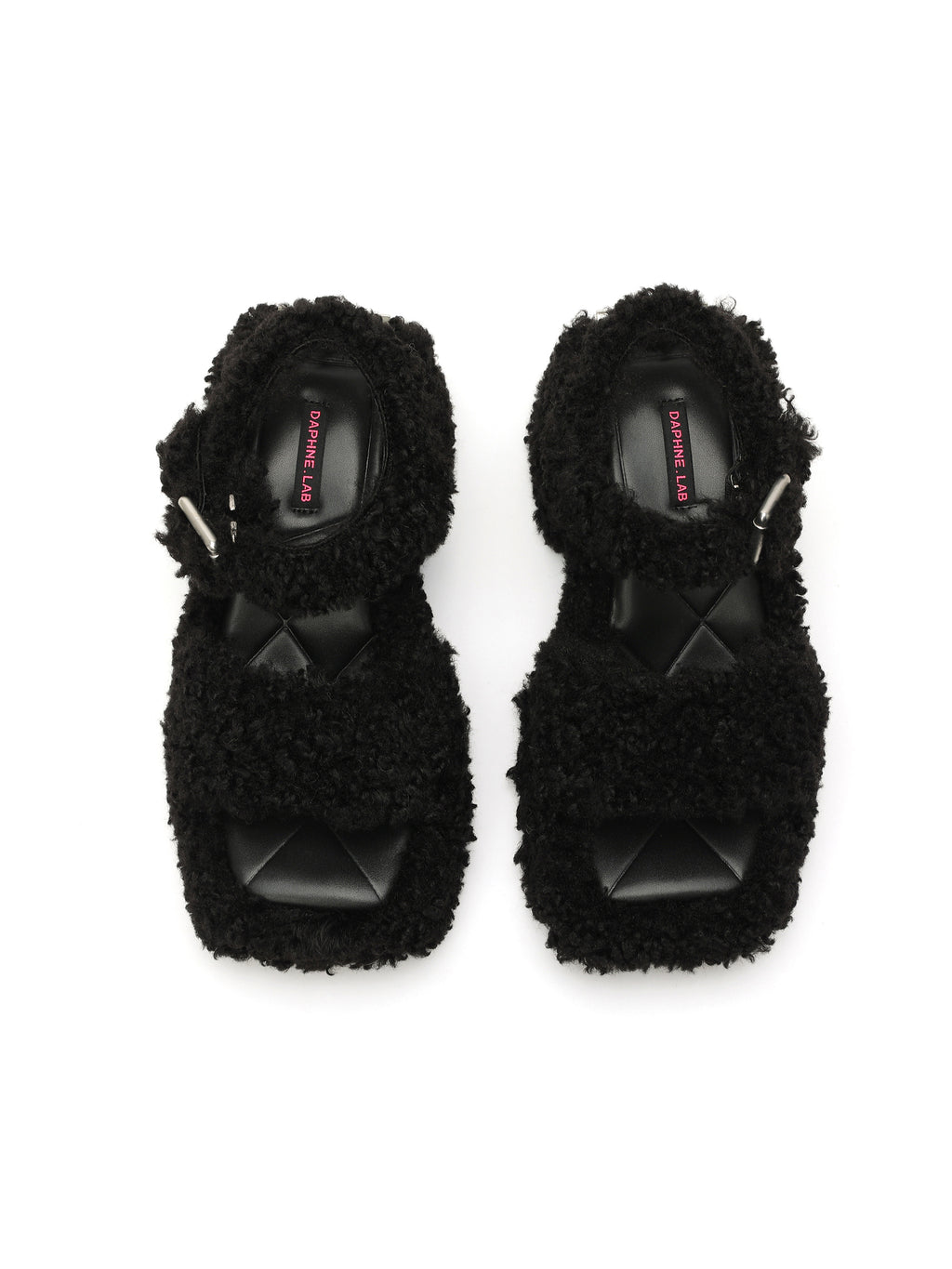 AMALTHEA Fur Platform Sandals Black