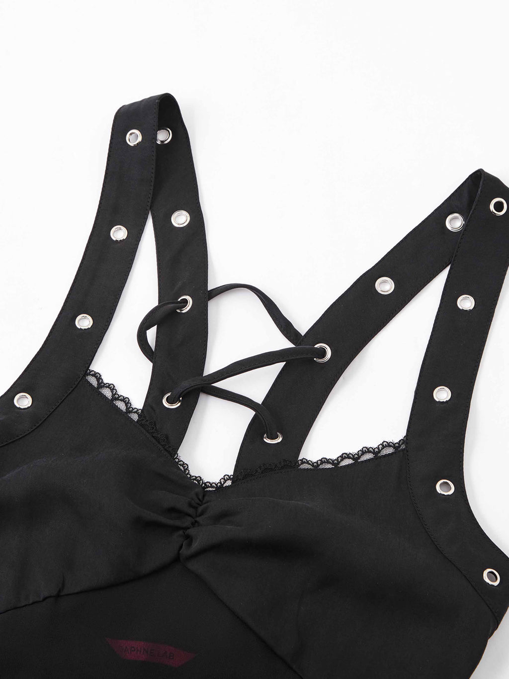 Studded Lace-Up Mesh Midi Dress Black