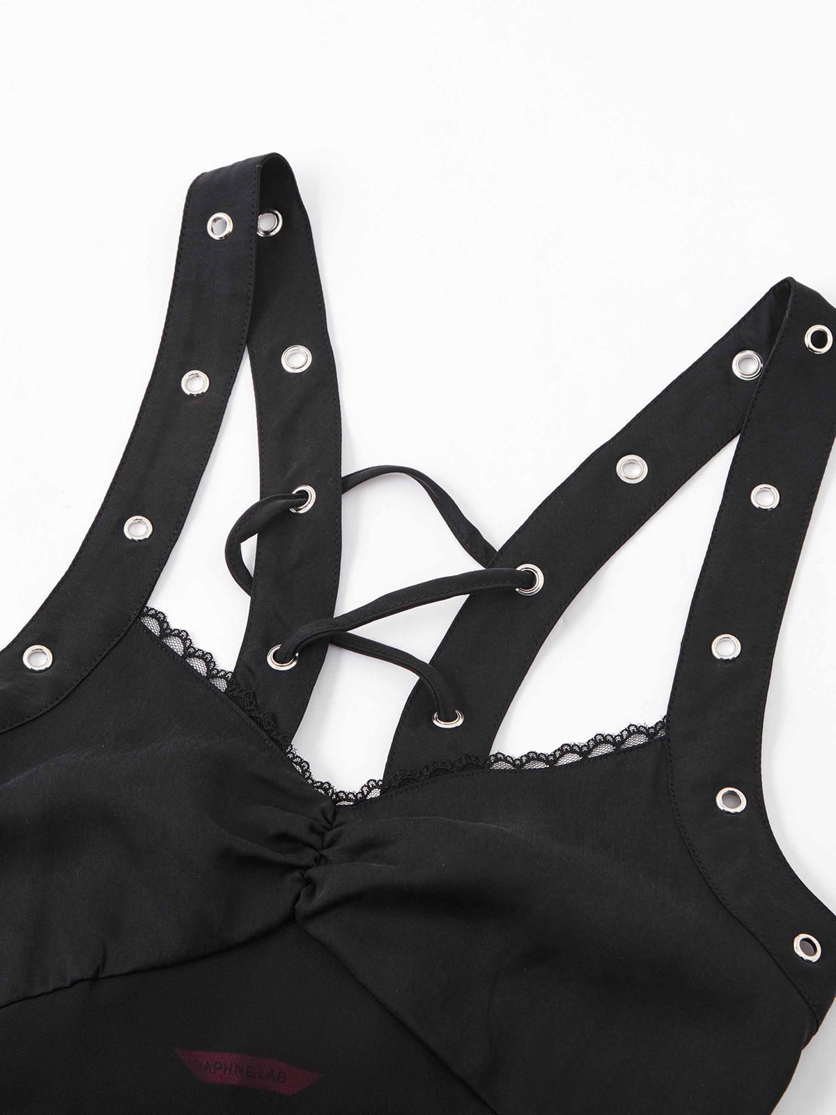Studded Lace-Up Mesh Midi Dress Black