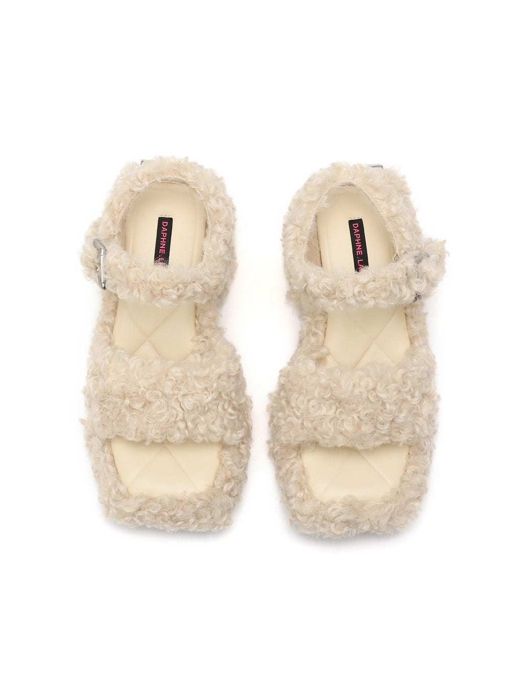 AMALTHEA Fur Platform Sandals Beige