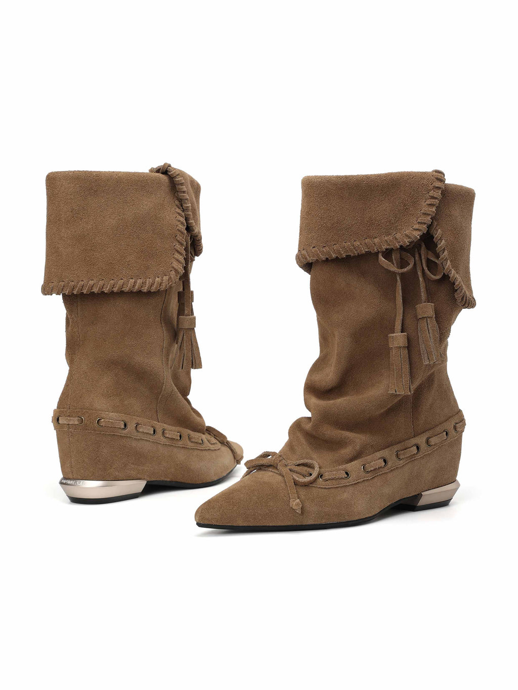 DANAE Fold-Over Tassel High Ankle Boots Khaki Brown