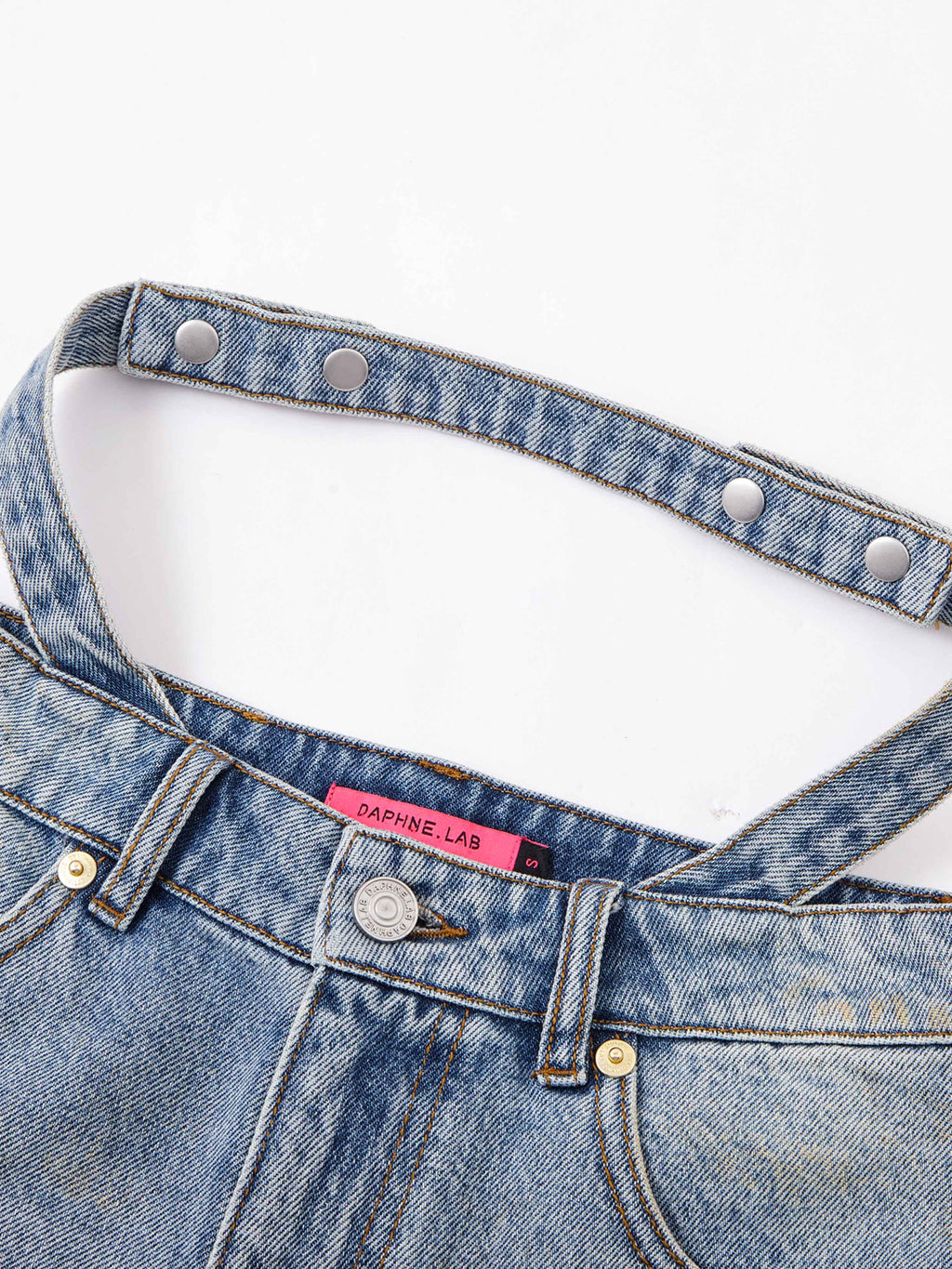 Double-Waist Distressed Denim Shorts
