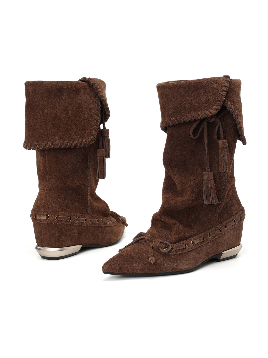 DANAE Fold-Over Tassel High Ankle Boots Cocoa Brown