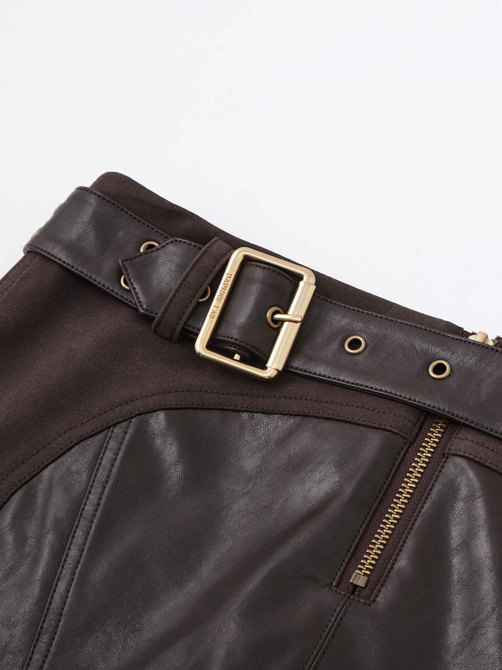 Double-Buckle Low-Rise Panelled Mini Skirt