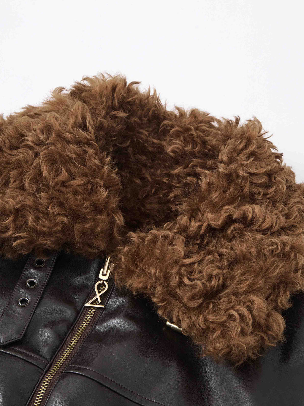 Faux Shearling Belted Biker Jacket Espresso Brown